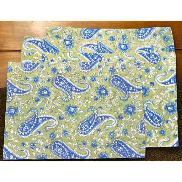 Handmade Paisley Placemats Set of 4 Green Blue Tapestry Style - Picture 1 of 7